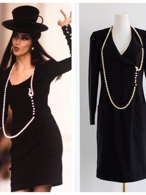Chanel F/W 1991 Vintage Black Pearl Embellished Mini Dress